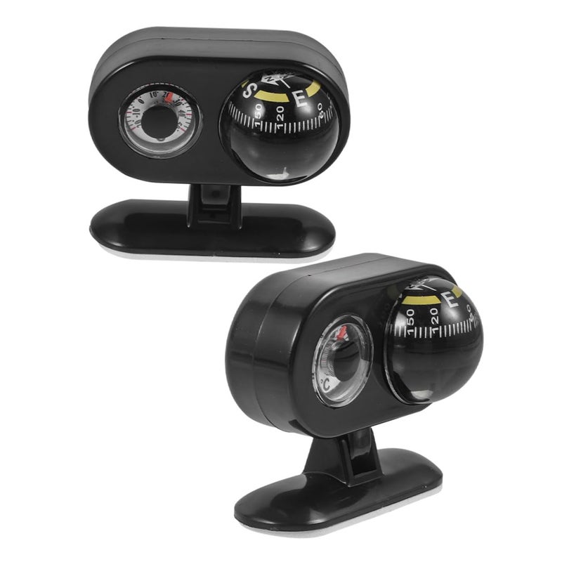 2pcs Digital Car Compass Thermometer with Adhesive Mount for Dashboard Marine Boats Trucks - Image 1